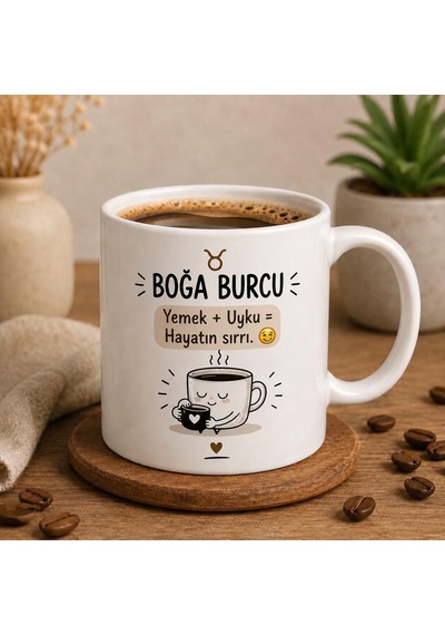 Burç Temalı Kahve Kupası Burçlara Ve Kişiye Özel Tasarım Bej - Beyaz