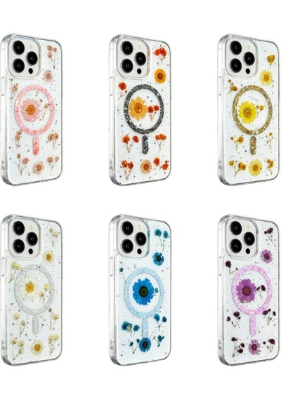 Apple, Uyumlu iPhone 14 Pro Kılıf Daisy Simli Magsafe Kapak - Pembe