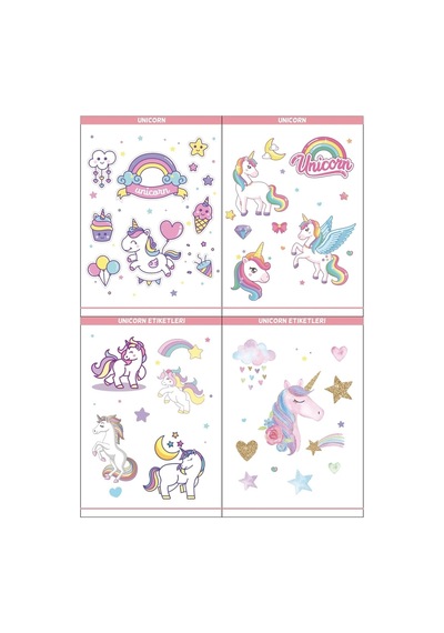 Eğitim Etiketleri Eğlencelik Unicorn Etiketleri - 54 Adet Opak Etiket Renkli