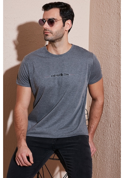 Buratti Pamuklu Slim Fit Bisiklet Yaka Erkek T Shirt 541Wind Antrasit