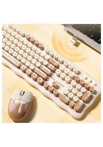 Mofıı Ice Cream Kablosuz Klavye Mouse Seti 2.4g Retro Yuvarlak Tuşlu 104 Tuş Set Optik