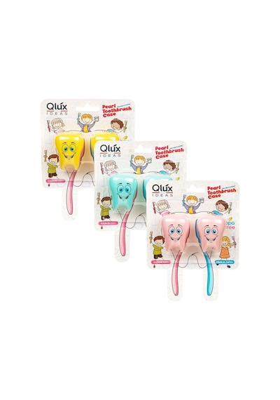 Qlux L-00600 Diş Fırçalık 2 Adet Başlık Kabı Diş Şekilli Renkli Plastik Gülenyüz Emojili - 30'li Paket Diğer