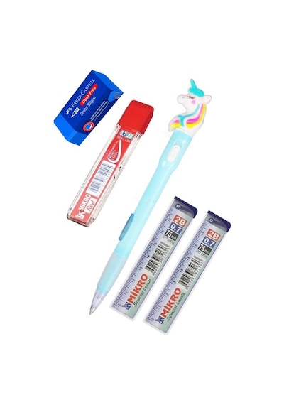Işıklı Unicorn Uçlu Kalem Seti Mavi 0.7 Mm 1 Paket Unicorn Başlıklı Versatil Kalem Süslü Silikonlu Hediyelik Kalem