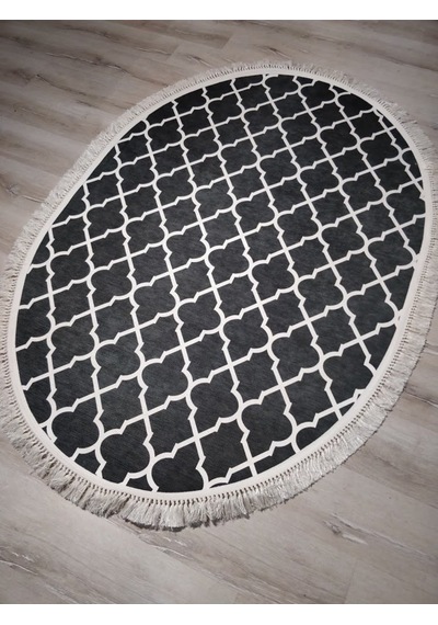 Yamalıhome Angel 1498-00 Fas Vezir Siyah 120X180 Cm Saçaklı Oval