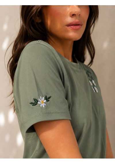 Yubistitch Tshirt Nakış İşlemeli Çiçek 6--yeşil