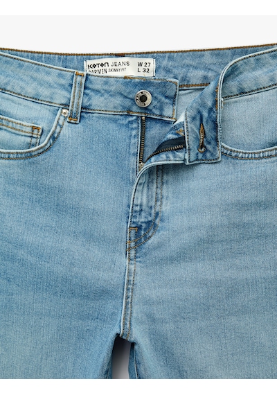 Koton Yüksek Bel Pamuklu Düğmeli Dar Paça Skinny Denim Pantolon - Skinny Push Up Fit Jean Açık İndigo 6sal40192md