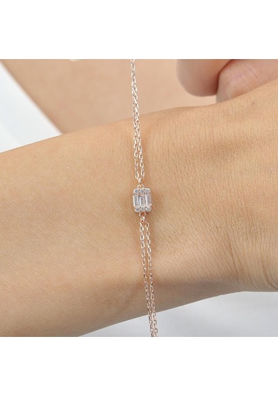 Mia Vento Pırlanta Montür Minimal Dörtgen Baget Rosegold Gümüş Bileklik