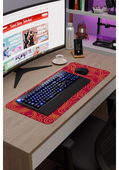 Sarı Kırmızı 70x30 Xl Taraftar Gaming Oyuncu Mouse Pad Kaymaz Taban Büyük Fare Altlığı Topography