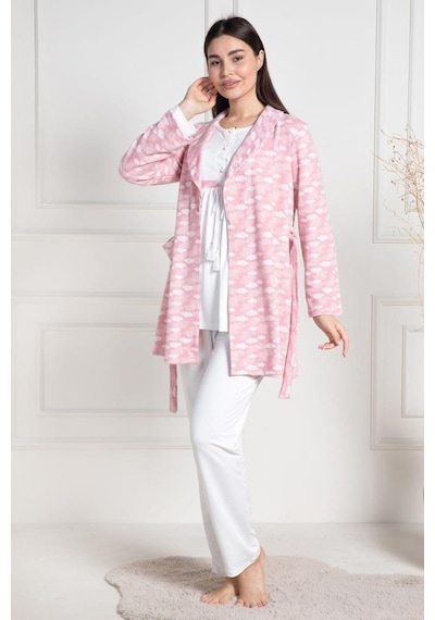 Mecit Pijama Mecit 6100 Bayan Hamile Lohusa Pembe Sabahlıklı Pijama Takım