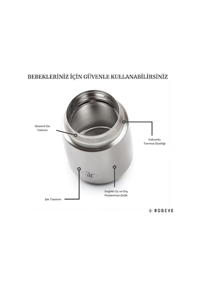 Robeve 450ml Bebek Mama Saklama Termosu Vakumlu Çift Taraflı Termos Gri