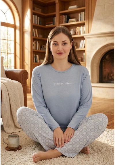 Miressa Büyük Beden Pijama Takımı Buz Mavisi