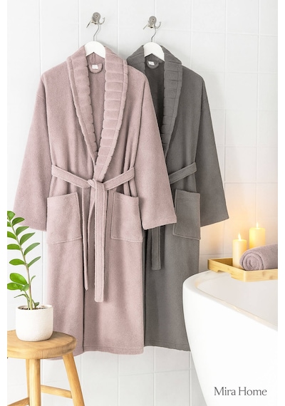 4 Parça Soft Elegance Banyo Aile Bornoz Seti %100 Pamuklu Antrasit