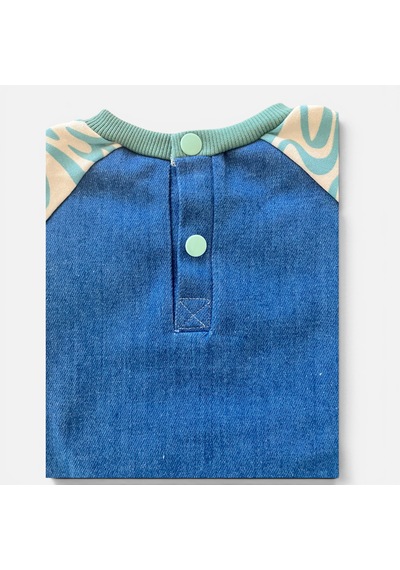 Bebe Raglan Kol Denim Elbise Krem - Yeşil