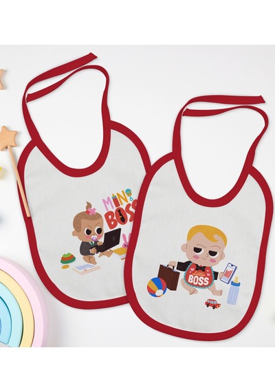BK Kids Mini ve Little Boss Tasarımlı 2’li Kırmızı Mama Önlüğü-1 Kırmızı