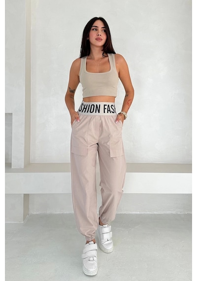 Asprin Fashion Beli Lastikli Fashion Pantolon Krem Krem