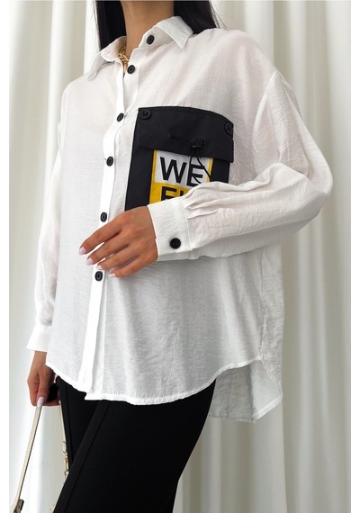 Femelle Kadın Beyaz Yeni Sezon Tasarım Geniş Oversize Gömlek