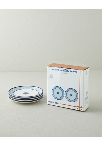 Shellwave Porselen 4'lü Pasta Seti 19 Cm Lacivert-beyaz