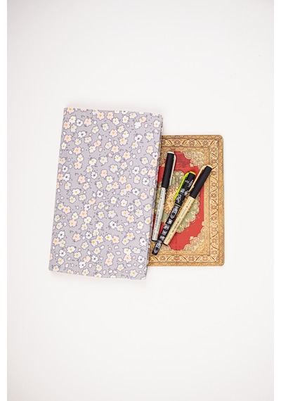 Kitap Kılıfı Kumaş Kitap Koruyucu A5 Defter Ve Kitap Uyumlu Gri Çiçekli