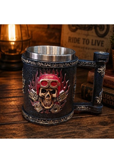 Kuru Kafa Motorcu Tasarımlı Metal Kupa Bardak Özel Gün Objesi Sürpriz Hediye Çok Renkli