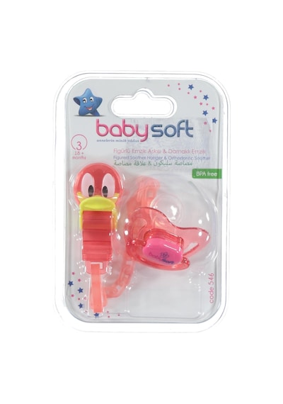 Babysoft Fıgurlu Emzık Askısı ve Damaklı Emzık No:3 - Kırmızı