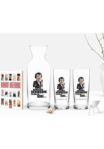 Kişiye Özel Renkli Baskılı Hangimiz Sevmedik Çılgınlar Gibi Tasarımlı İkili Rakı Bardağı Karaf Ve Cep Kitabı Hediye Seti-5