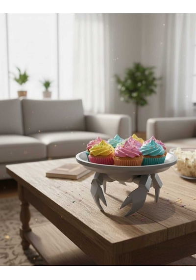 Dekoratif Yengeç Figürü Gri Pratik Ev Gereçleri Sunum Tabak 16 X 16 Cm