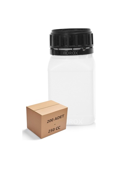 Borox Plastik Kare Şişe Siyah Kilit Kapaklı Sızdırmaz Numune Şişesi 200 x 250 ML