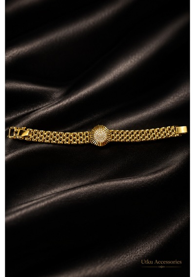 Cmjewelry Saat Görünümlü Gold Çelik Bileklik Altın