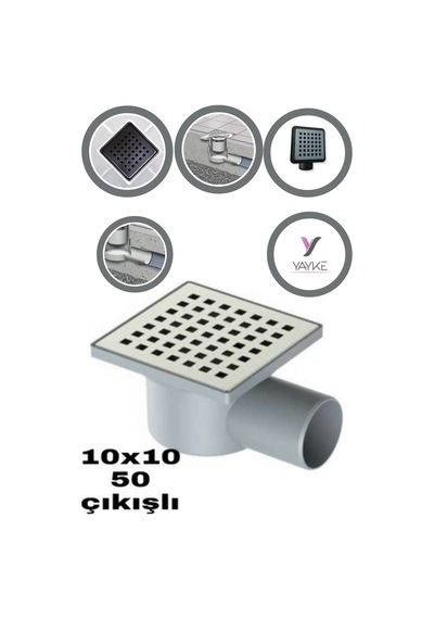 Yer Süzgeci Sifonu Üstü Paslanmaz 10x10 Q50 Yandan Çıkış