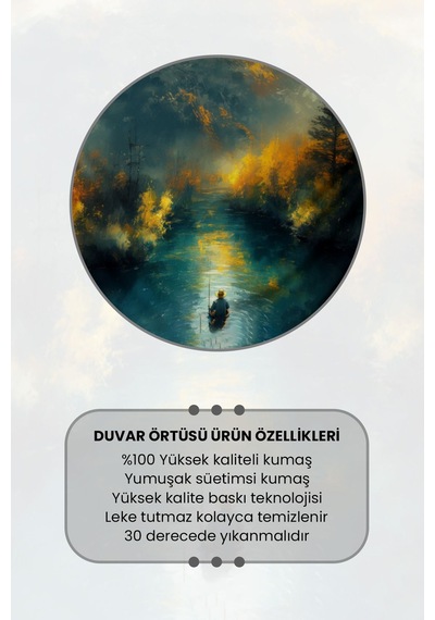 Gün Batımında Balıkçı Desenli Duvar Halısı Duvar Örtüsü Tapestry Süet Dokulu Kumaş