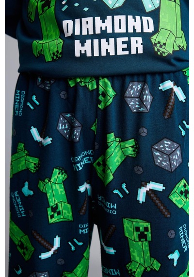 Defacto Minecraft Diamond Miner Baskılı Uzun Kollu Üst Lastikli Paça Alt 2li Pijama Takımı Erkek Çocuk H6701a826augn614 Yeşil-gn614