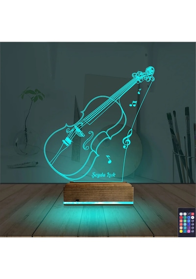 Luvivia Keman Müzik Enstrüman Kişiye Özel 3d Lamba - Masa Gece Lambası V1 Şeffaf