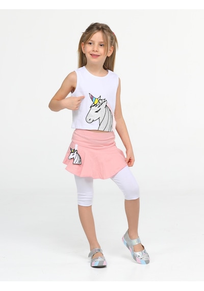 Casabony Unicorn Tayt+ T-shirt Kız Çocuk Takım-pembe Pembe