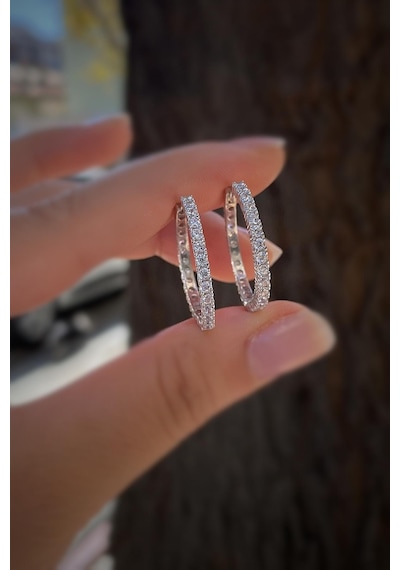 Gümüş İç Çapı 20 Mm 2 Mm Taşlı Halka Küpe Diğer