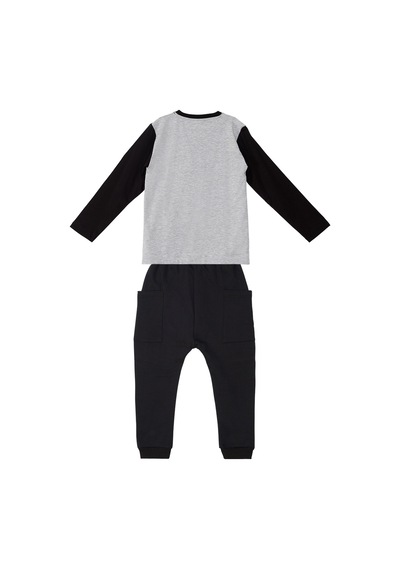 Denokids Çizgili Korsan Erkek Çocuk Gri T-shirt Siyah Pantolon Takım Gri - Siyah