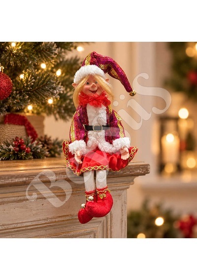 Beysüs Yılbaşı Çam Ağacı Süsü Fuşya Uzun Saçlı Elf Figürü 36 Cm