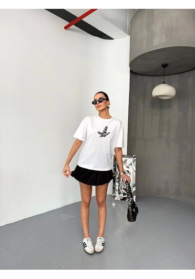 Efnaz Style Kısa Kol Baskılı T-shirt - Beyaz