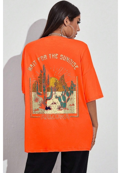 Uyguntarz Unisex Arizona Baskılı Oversize Tshirt Turuncu