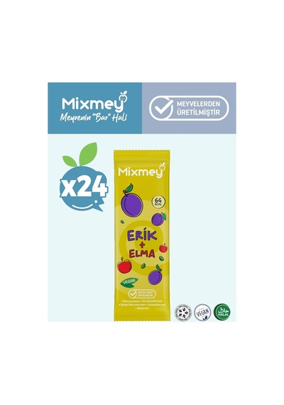 Mixmey Erik Meyve Barı 24 Adet | Atıştırmalıklar – Vegan, Glutensiz, Koruyucusuz (20GR X 24 ADET)