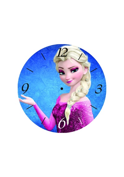 Frozen Elsa Buz Devri Çap 30cm Sessiz Akar Bombeli Gerçek Cam Duvar Saati Çok Renkli