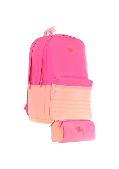 Kaukko Quick Kapitone Detaylı Pembe Turuncu Kız Çocuk Okul Çantası Ve Kalemlik Okul Seti Pembe - Turuncu