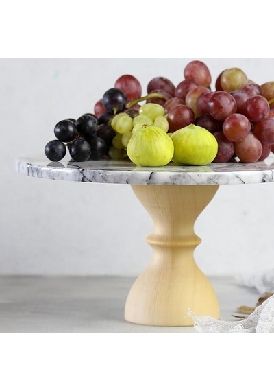 Akayev Mermer 28 CM Ahşap Barok Ayaklı Leylak Yuvarlak Sunum Taba