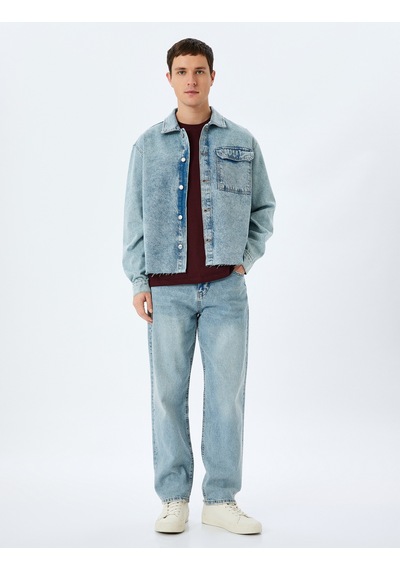 Koton Pamuklu Uzun Kollu Kapaklı Cep Detaylı Oversize Denim Ceket Açık İndigo 5sam50001ıd Açık İndigo