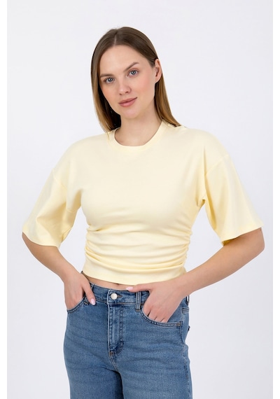 Hdm Kadın Sarı Yanları Büzgülü Kısa Kol T-shirt - H6085