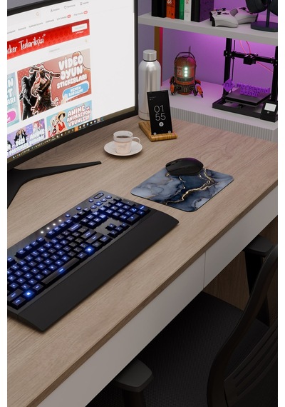 Siyah Mermer Kaymaz Dikişli Kauçuk Oyuncu Mousepad V2 - 22x18 Gaming Mouse Pad Fare Altlığı