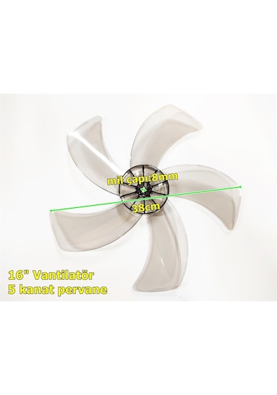 Vantilatör Pervanesi 16inç 5 Kanat 38cm Füme Renk Pls