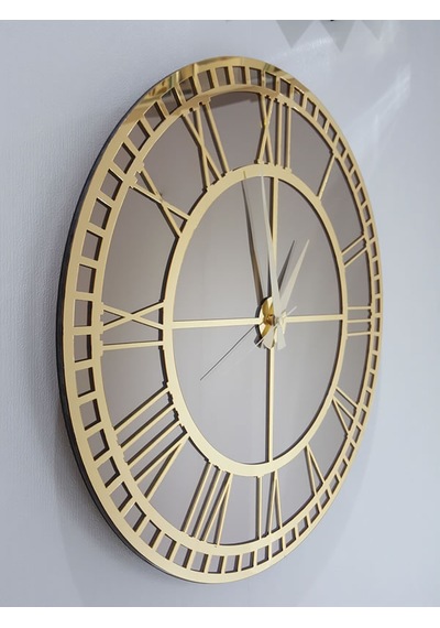 Ayna Denizi Golden Roma Bronze Model Altın Bronz Renk 50 CM Dekoratif Aynalı Duvar Saati Altın