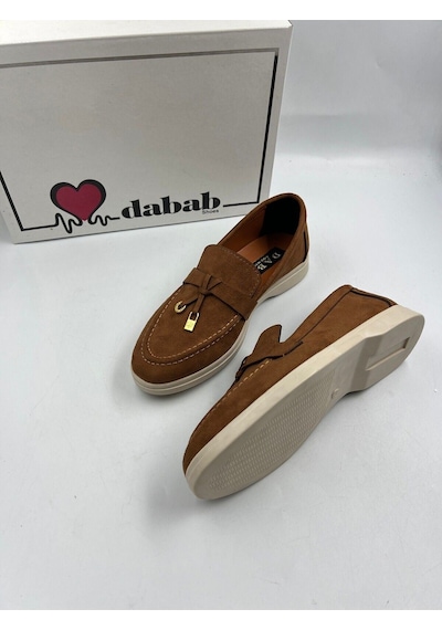 Dabab Shoes Lupy Kadın Süet Düz Taban Rahat Günlük Casual Babet Ayakkabı Kahverengi