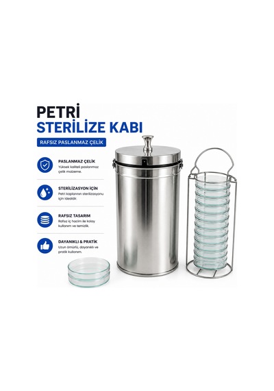 Labolist Petri Sterilize Kabı Rafsız Paslanmaz Çelik