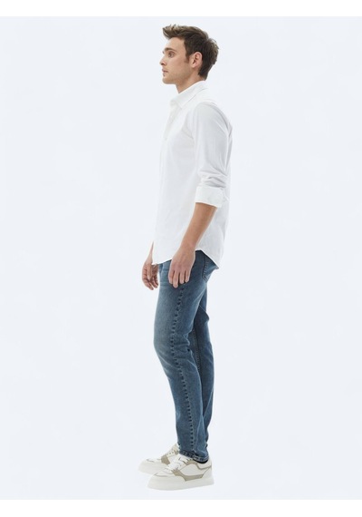Beyaz Düz Regular Fit Dokuma Casual %100 Pamuk Gömlek Beyaz